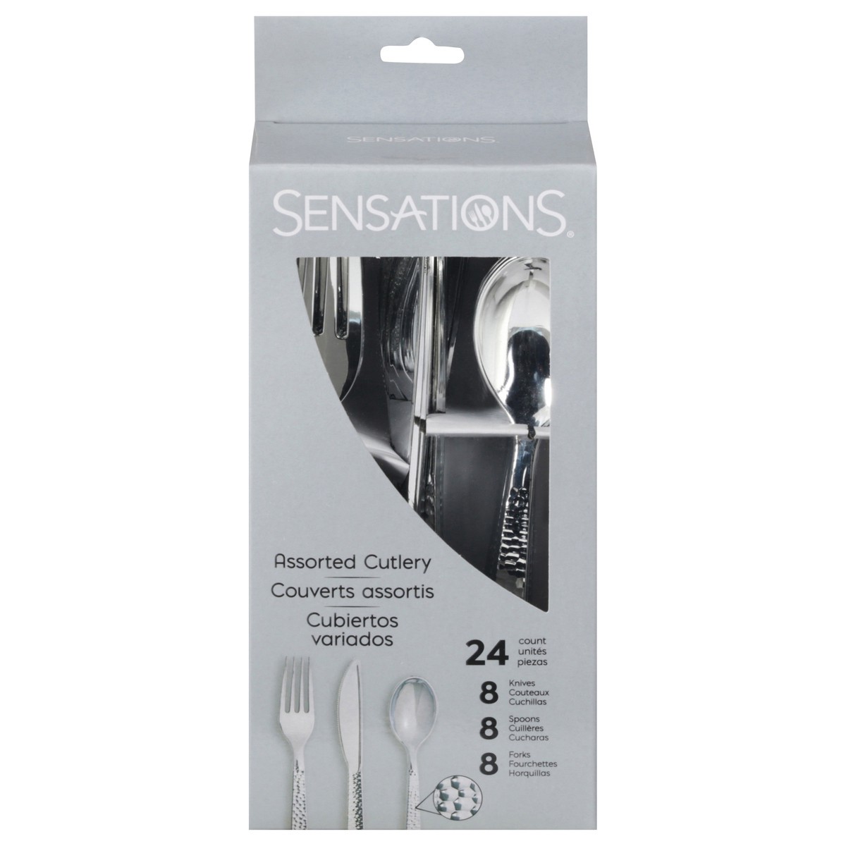 slide 7 of 11, Sensations Assorted Silver Metallic Hammered Cutlery 24 ea, 24 ct