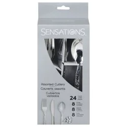 Sensations Assorted Silver Metallic Hammered Cutlery, 24 ct