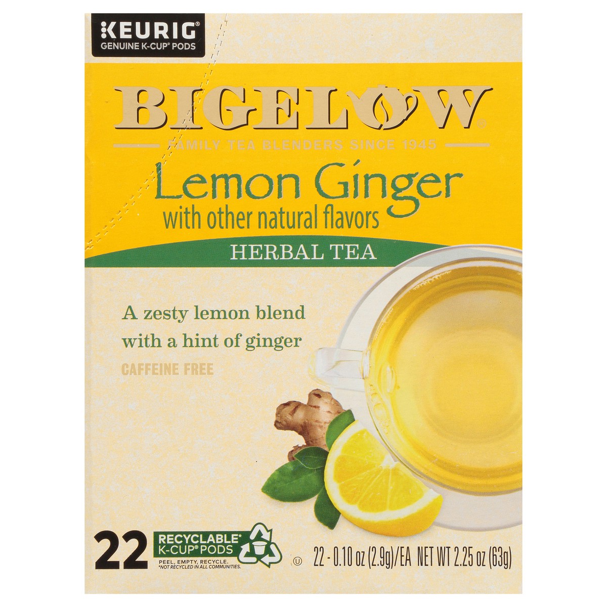 slide 1 of 9, Bigelow Lemon Ginger Herbal Tea 22 - 0.10 oz Pods, 22 ct