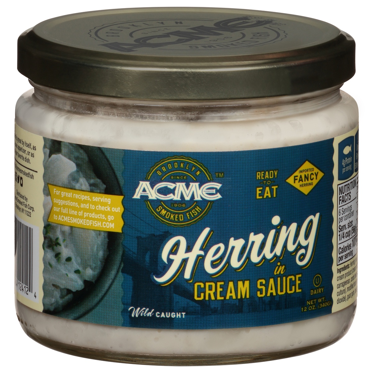 slide 1 of 1, ACME Smoked Fish Herring in Cream Sauce, 12 oz
