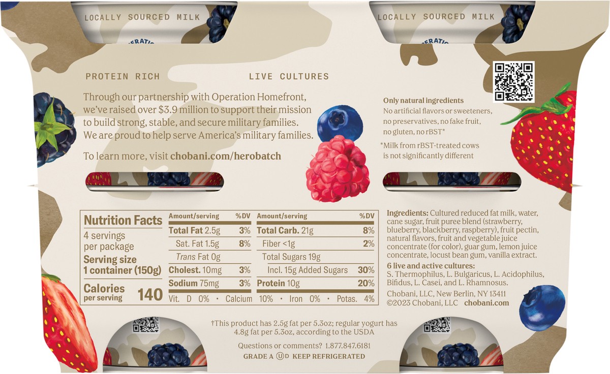 slide 5 of 9, Chobani Mixed Berry on the Bottom Low-Fat Vanilla Greek Yogurt - 4ct/5.3oz Cups, 4 ct; 5.3 oz