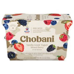 Chobani Low-Fat Hero Batch Vanilla Mixed Berry on the Bottom Greek Yogurt 5.3oz 4ct