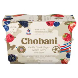 Chobani Low-Fat Hero Batch Vanilla Mixed Berry on the Bottom Greek Yogurt 5.3oz 4ct