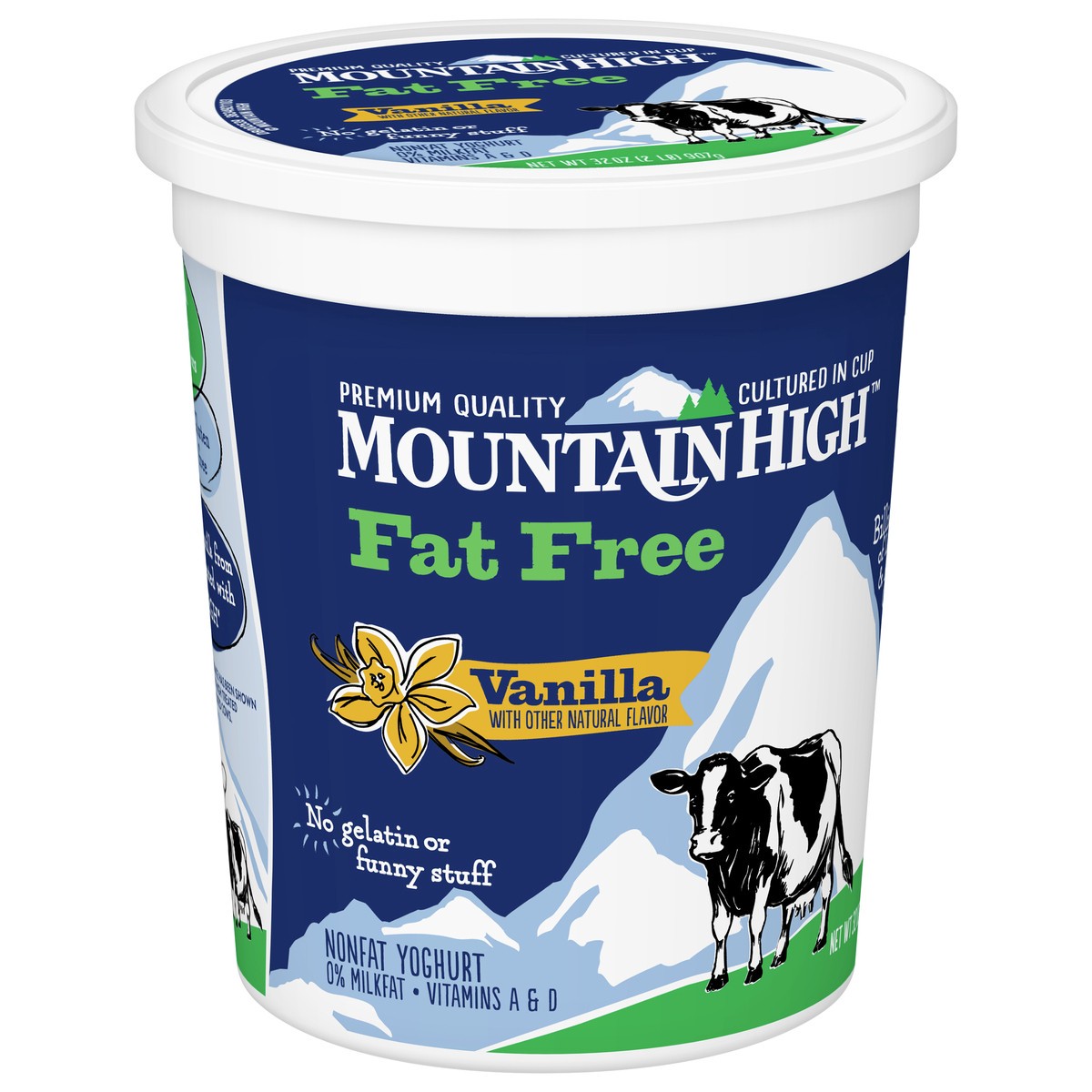 slide 5 of 9, Mountain High, Fat Free Yogurt, Vanilla, Gluten Free Snacks, 32 OZ Yogurt Container, 32 oz