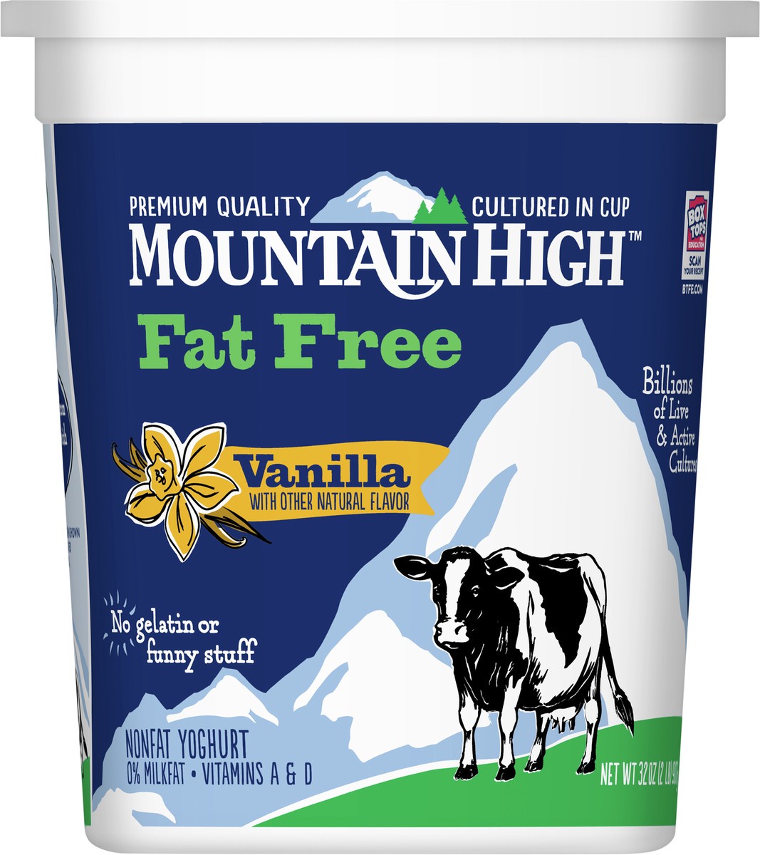 slide 9 of 9, Mountain High, Fat Free Yogurt, Vanilla, Gluten Free Snacks, 32 OZ Yogurt Container, 32 oz