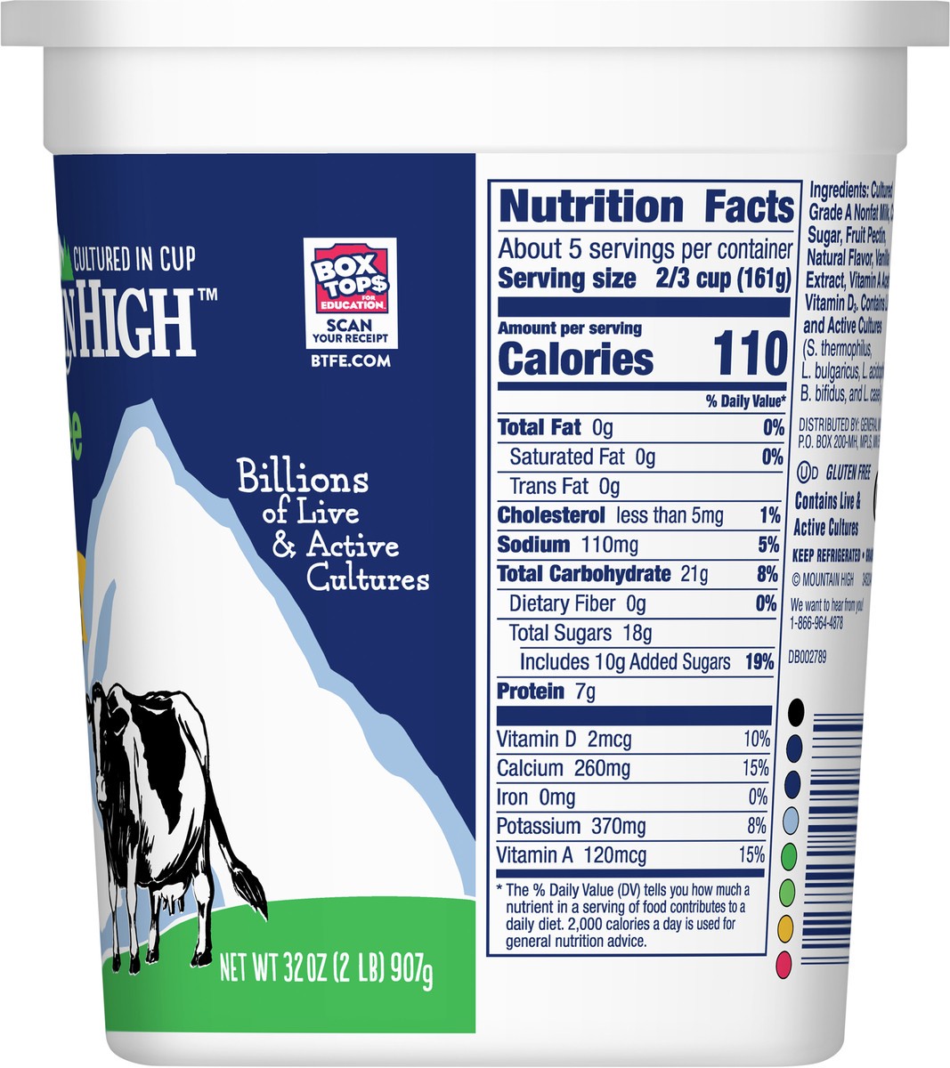 slide 8 of 9, Mountain High, Fat Free Yogurt, Vanilla, Gluten Free Snacks, 32 OZ Yogurt Container, 32 oz