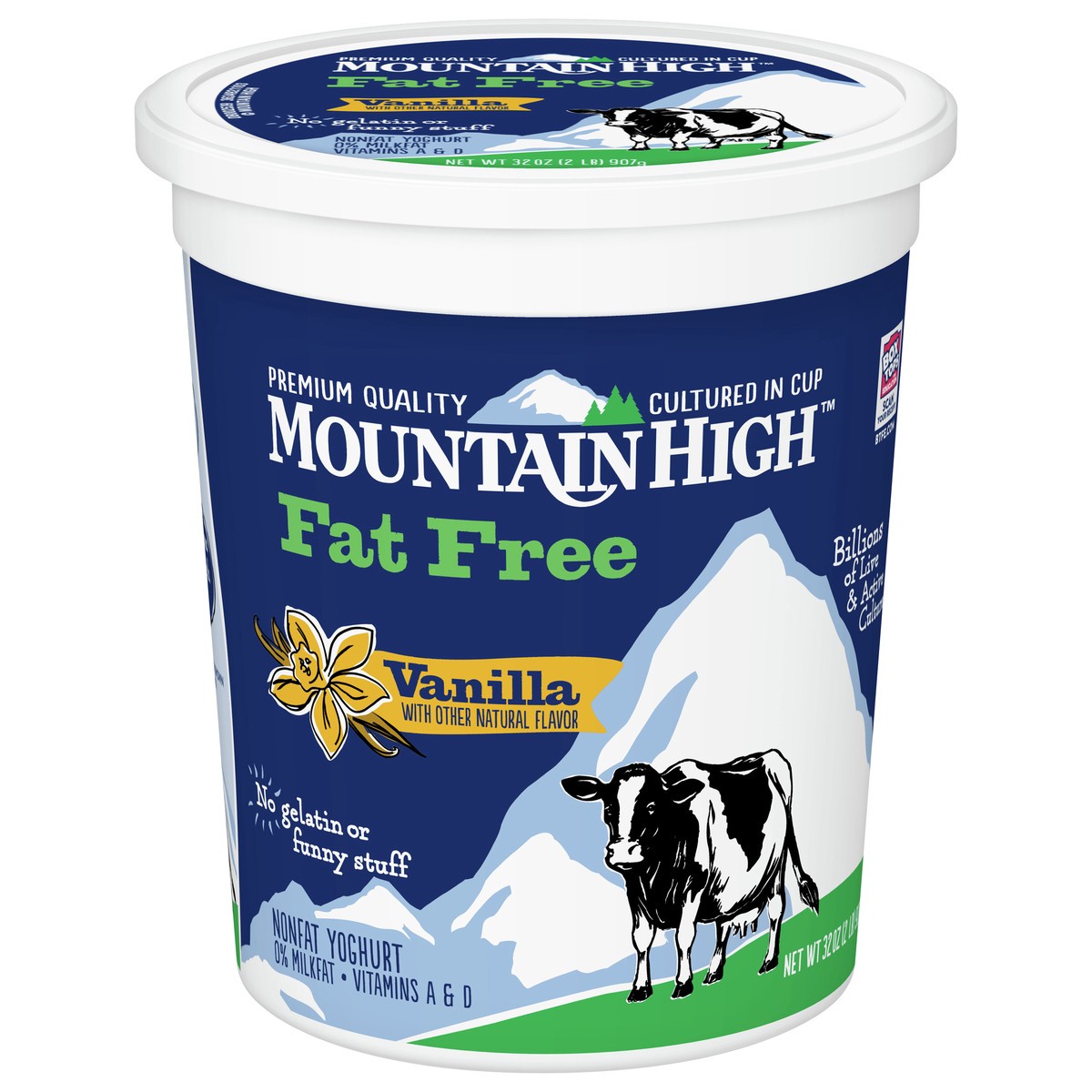 slide 1 of 9, Mountain High, Fat Free Yogurt, Vanilla, Gluten Free Snacks, 32 OZ Yogurt Container, 32 oz