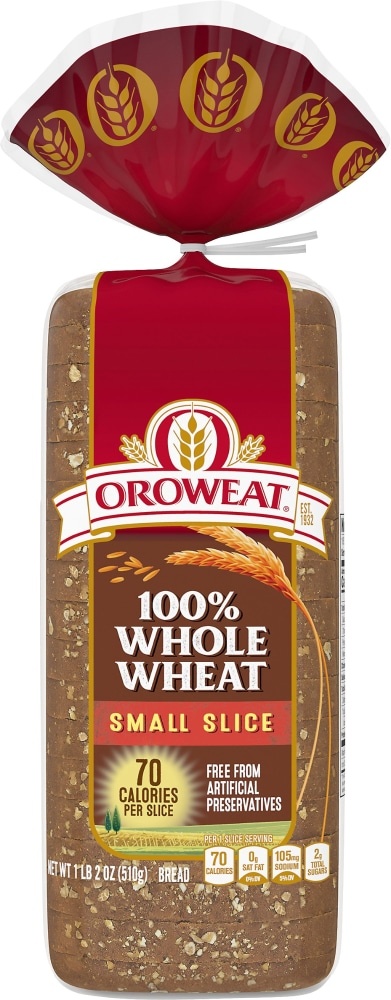 slide 1 of 1, Oroweat Small Slice 100% Whole Wheat Bread, 18 oz