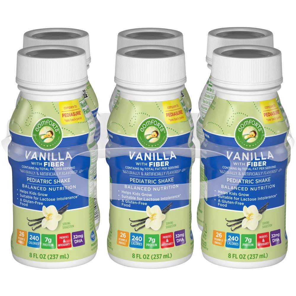 slide 1 of 1, Comforts Balanced Nutrition Vanilla with Fiber Pediatric Shake, 6 ct; 8 fl oz