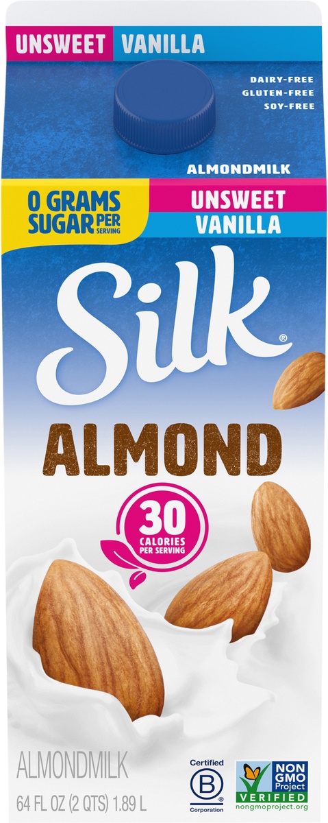 slide 8 of 9, Silk Unsweetened Vanilla Almond Milk, Half Gallon, 64 fl oz