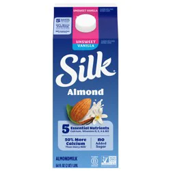 Silk Almond Milk, Unsweet Vanilla, Dairy Free, Gluten Free, 64 FL OZ Half Gallon