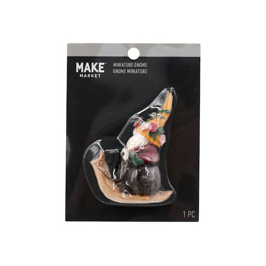 slide 1 of 3, Miniature Gnome On Snail By Make Market, 2.4 in x 1.1 in x 3.1 in