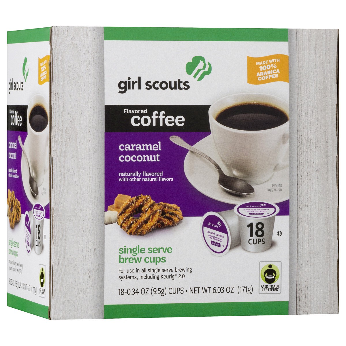 slide 8 of 10, Girl Scouts Single Serve Brew Cups 100% Arabica Caramel Coconut Coffee - 18 ct, 18 ct