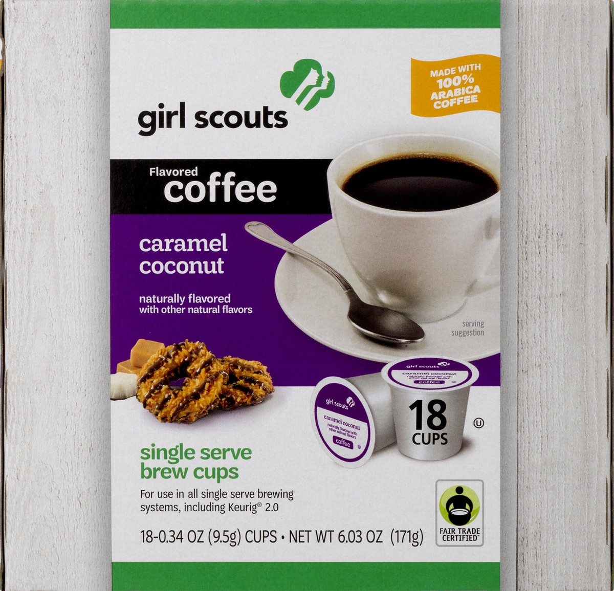 slide 6 of 10, Girl Scouts Single Serve Brew Cups 100% Arabica Caramel Coconut Coffee - 18 ct, 18 ct