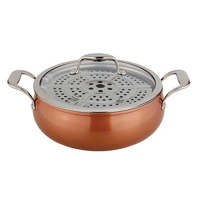 slide 1 of 1, H-E-B Kitchen & Table Copper Saute With Steamer, 5.5 qt