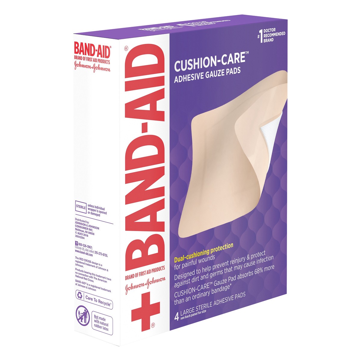 slide 2 of 7, BAND-AID of First Aid Products Cushion-Care Adhesive Gauze Pad, Breathable and Absorbent Pad to Help Keep Wounds Clean, Large, 4.5 inches by 5.5 inches, 4 ct, 4 ct
