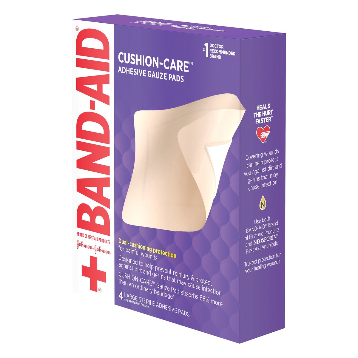 slide 3 of 7, BAND-AID of First Aid Products Cushion-Care Adhesive Gauze Pad, Breathable and Absorbent Pad to Help Keep Wounds Clean, Large, 4.5 inches by 5.5 inches, 4 ct, 4 ct