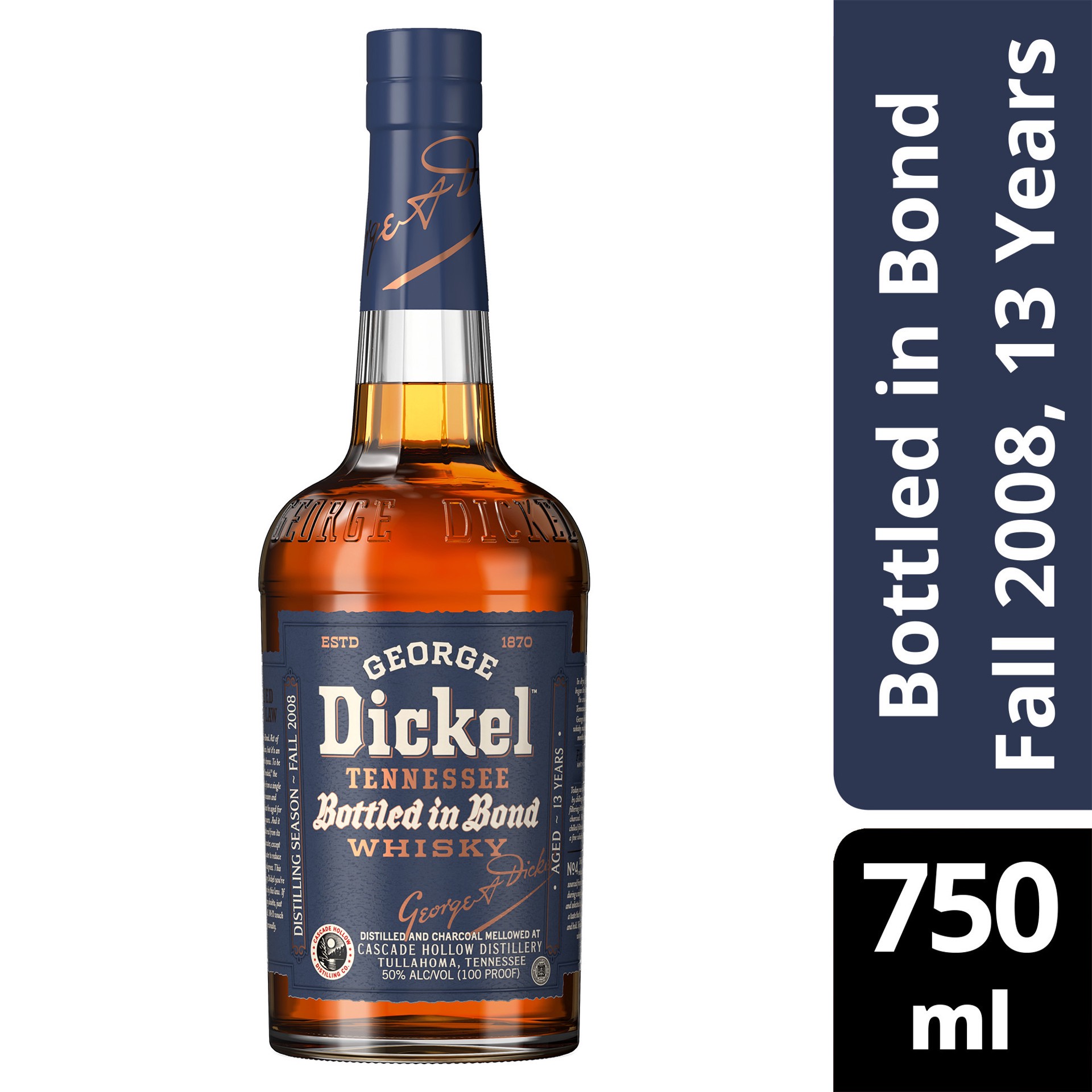 slide 3 of 4, George Dickel Bottled in Bond Aged 13 Years Tennessee Whisky - Distilling Season Fall 2008, 750 mL, 750 ml