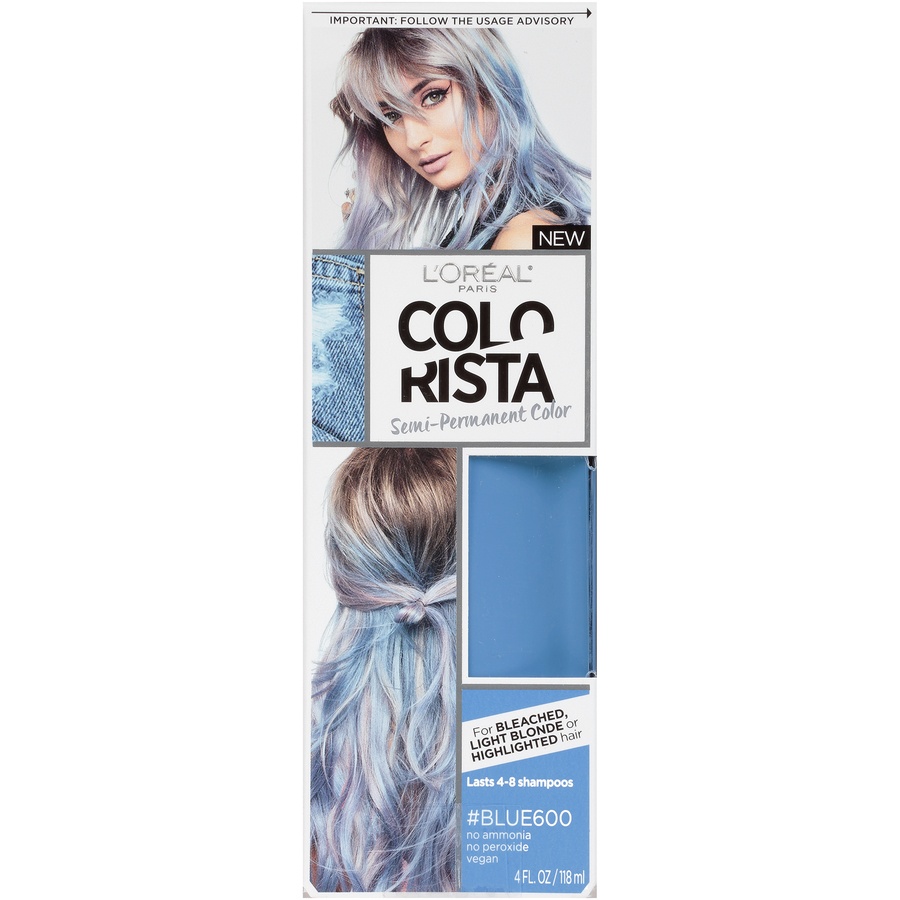 slide 2 of 8, L'Oréal Paris Colorista Semi-Permanent For Light Blonde or Bleached Hair Blue 600, 4 fl oz