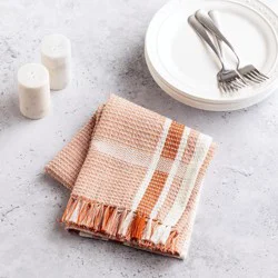 Hy-Vee Seasons Waffle Tea Towel In White And Amber Orange