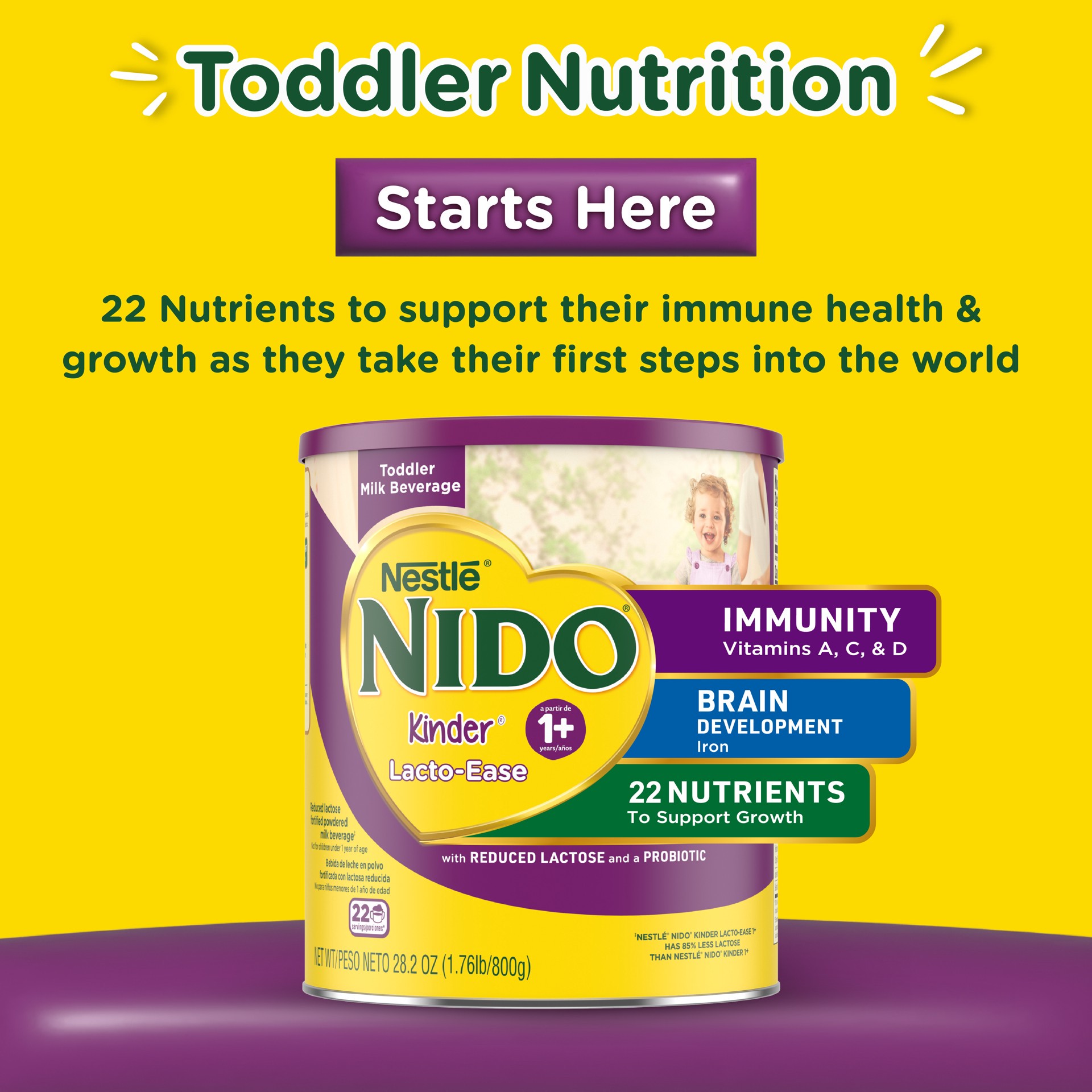 slide 1 of 3, Nido Nestlé NIDO Lacto-Ease Toddler Milk Beverage Powder Mix, Reduced Lactose, 22 Servings per Container, 132 Total Servings, 6 Pack, 28.1 oz