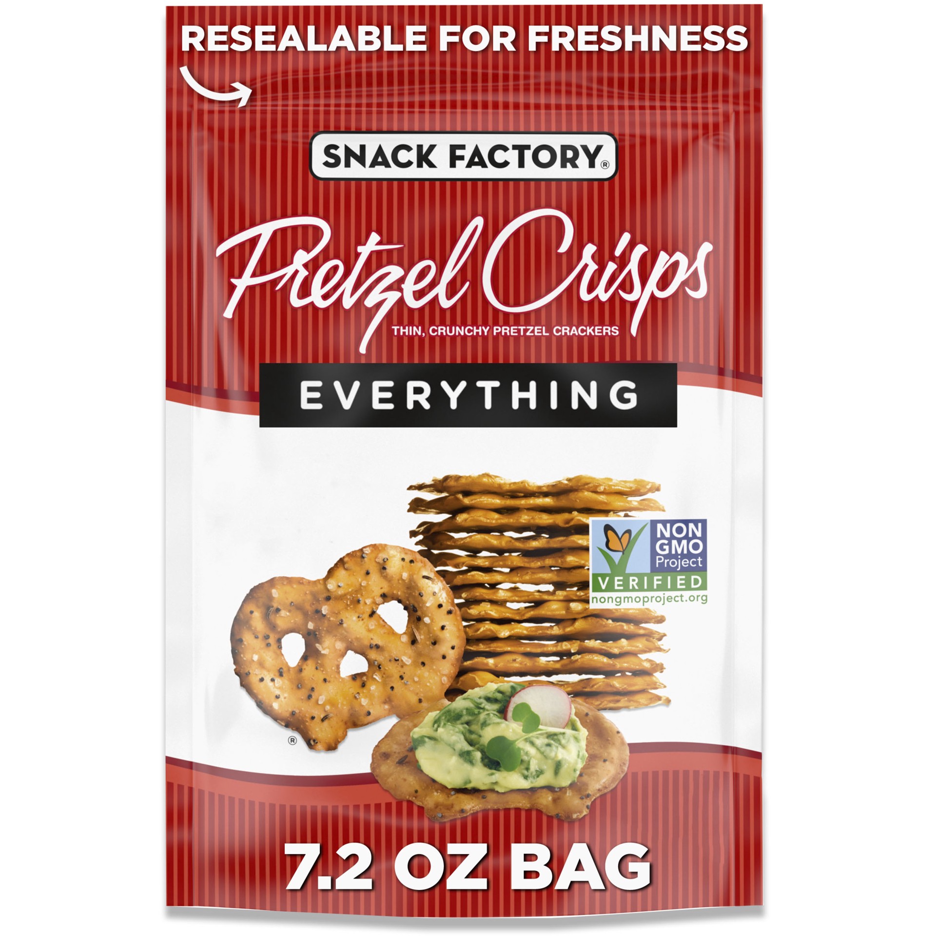 slide 1 of 5, Snack Factory Everything Pretzel Crisps, Non-GMO, Resealable Bag - 7.2 oz, 7.2 oz