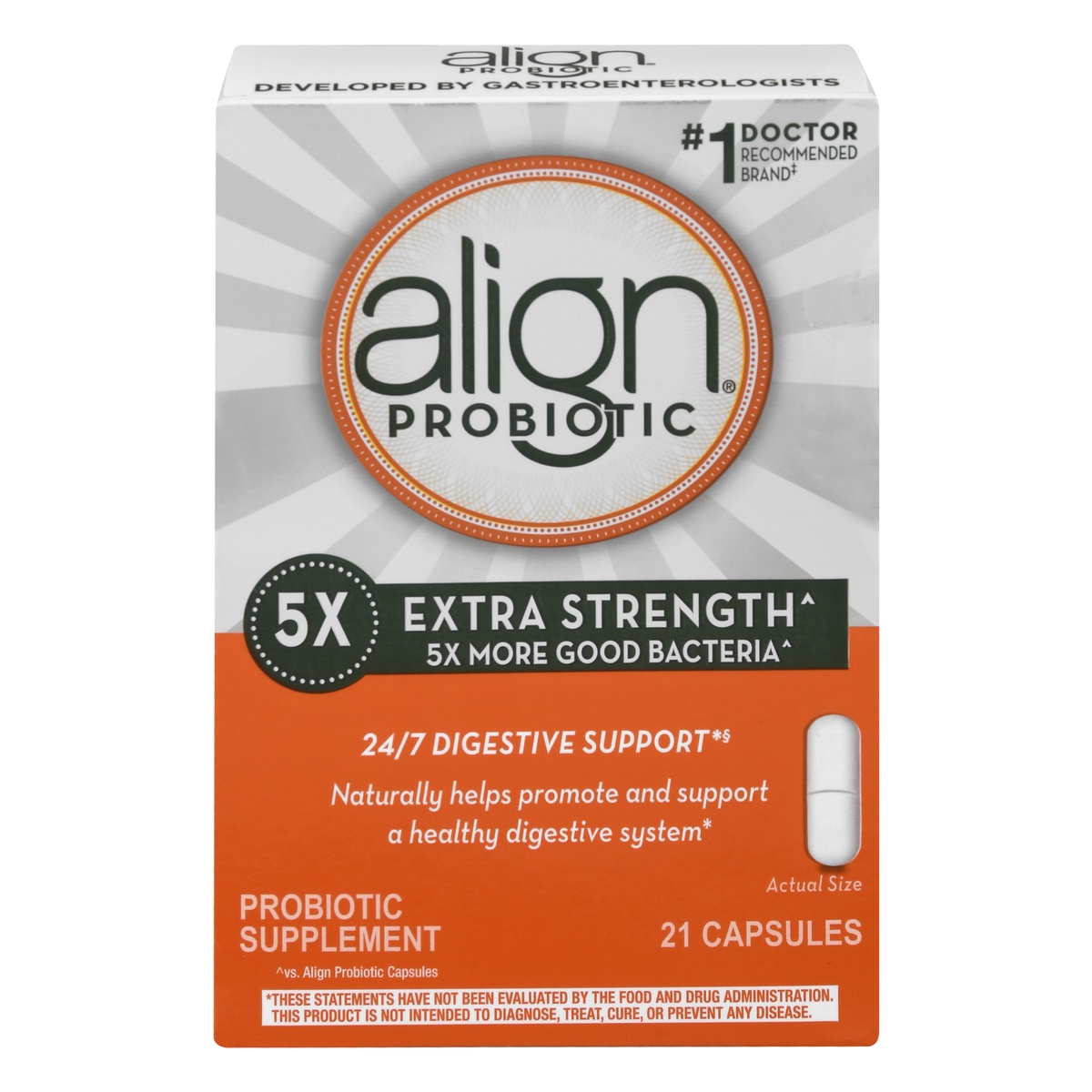 slide 1 of 5, Align 5x Extra Strength Probiotic Supplement Capsules, 21 ct