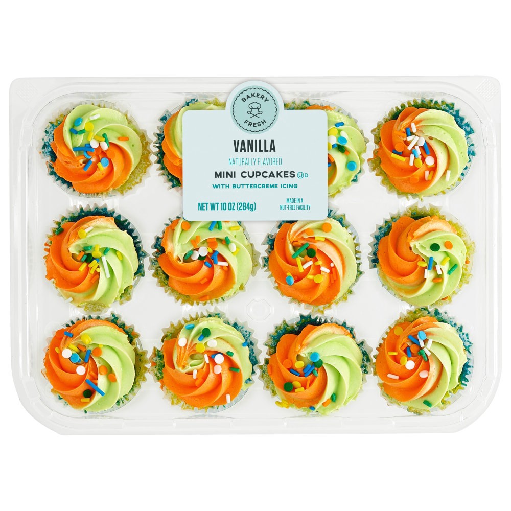 slide 1 of 4, Bakery Fresh Multicolored Mini Cupcakes, 12 ct; 10 oz