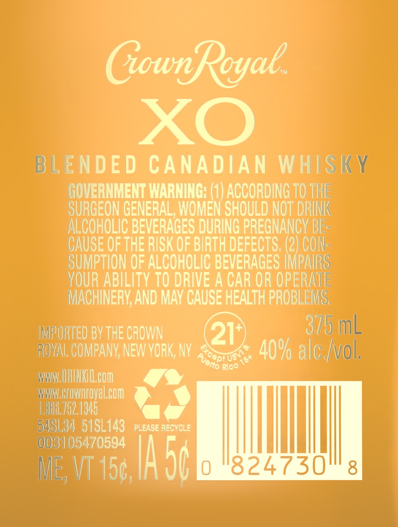 slide 5 of 5, Crown Royal XO Blended Canadian Whisky, 375 mL, 375 ml