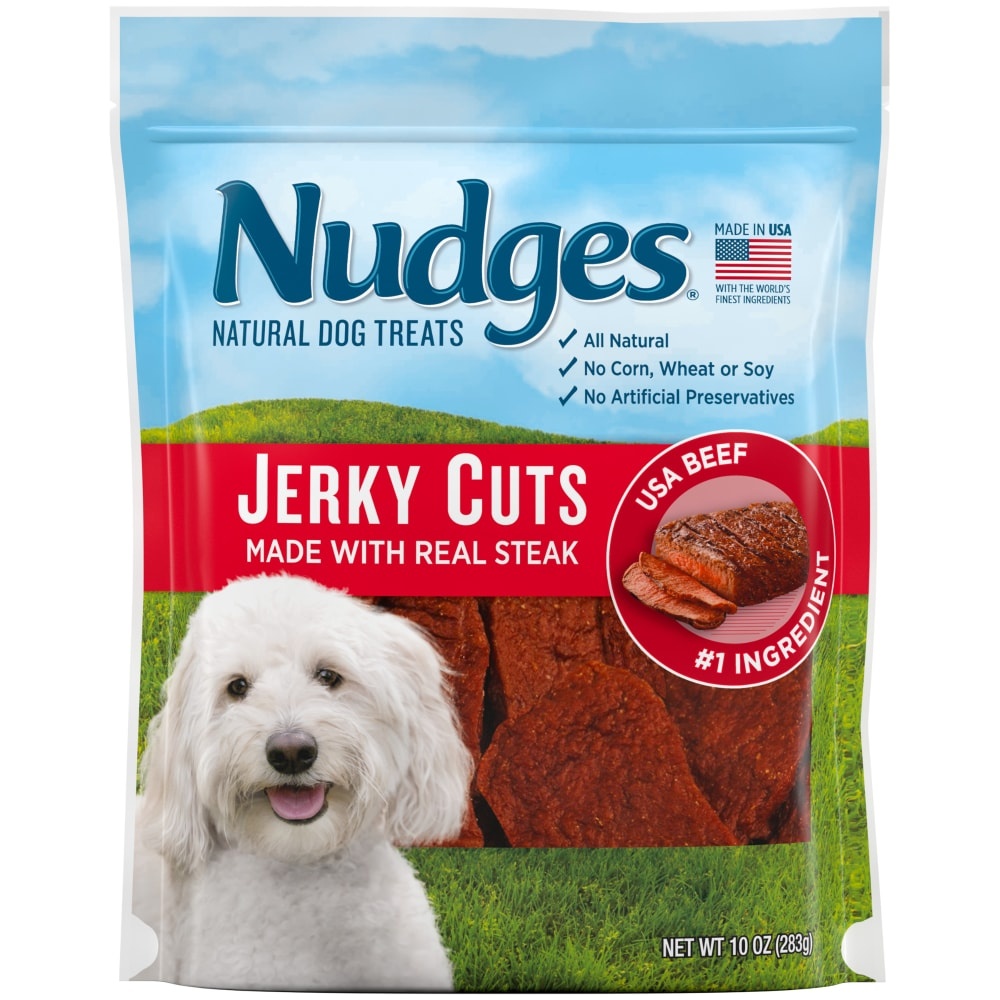 slide 1 of 1, Nudges Jerky Cuts Natural Dog Treats, 10 oz