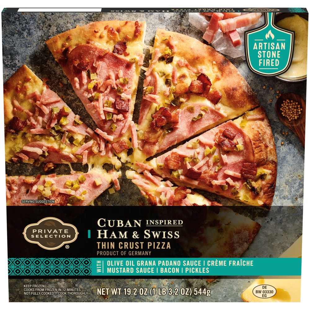 slide 5 of 6, Private Selection Cuban Inspired Ham & Swiss Thin Crust Pizza, 19.2 oz