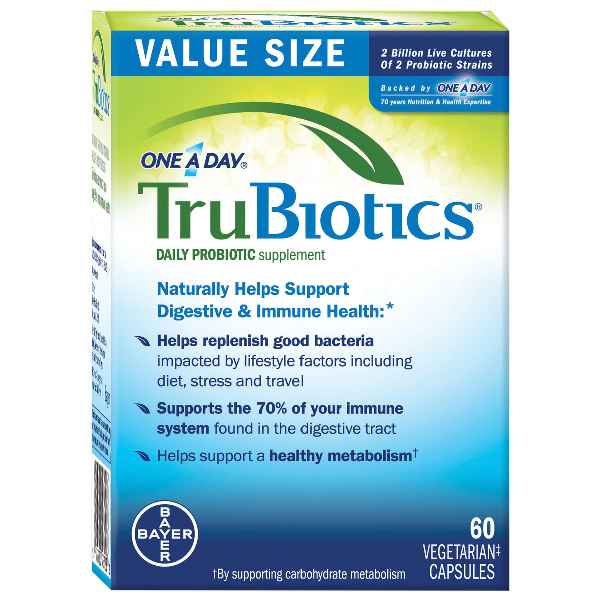 slide 8 of 8, One A Day Trubiotics Value Size Vegetarian Capsules Daily Probiotic Supplement 60 ea Box, 60 ct