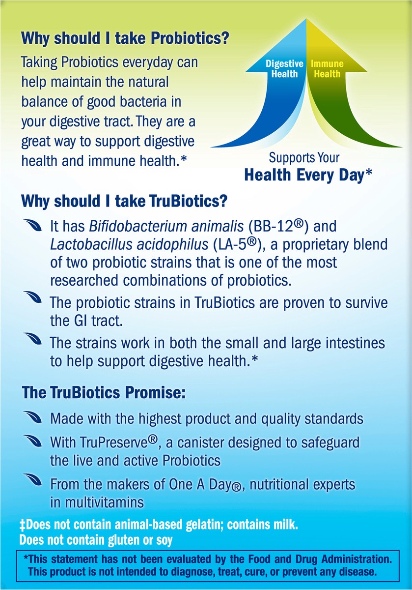 slide 3 of 8, One A Day Trubiotics Value Size Vegetarian Capsules Daily Probiotic Supplement 60 ea Box, 60 ct