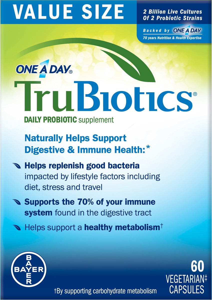 slide 4 of 8, One A Day Trubiotics Value Size Vegetarian Capsules Daily Probiotic Supplement 60 ea Box, 60 ct