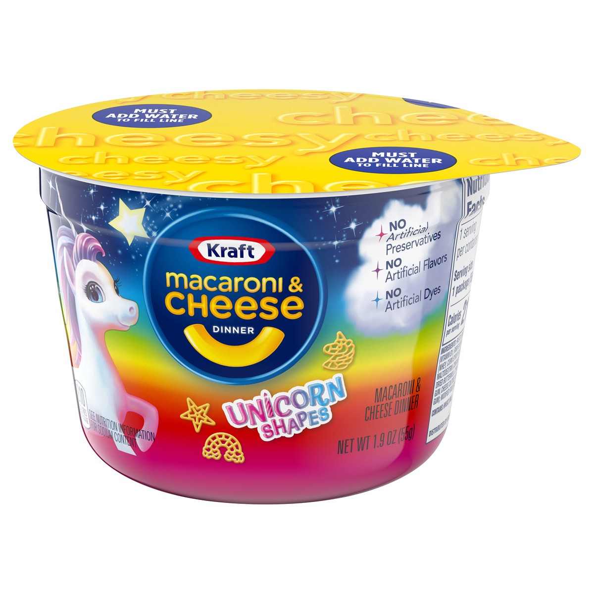 slide 2 of 9, Kraft Mac & Cheese Macaroni and Cheese Dinner Easy Microwavable Dinner with Unicorn Pasta Shapes, 1.9 oz Cup, 1.9 oz