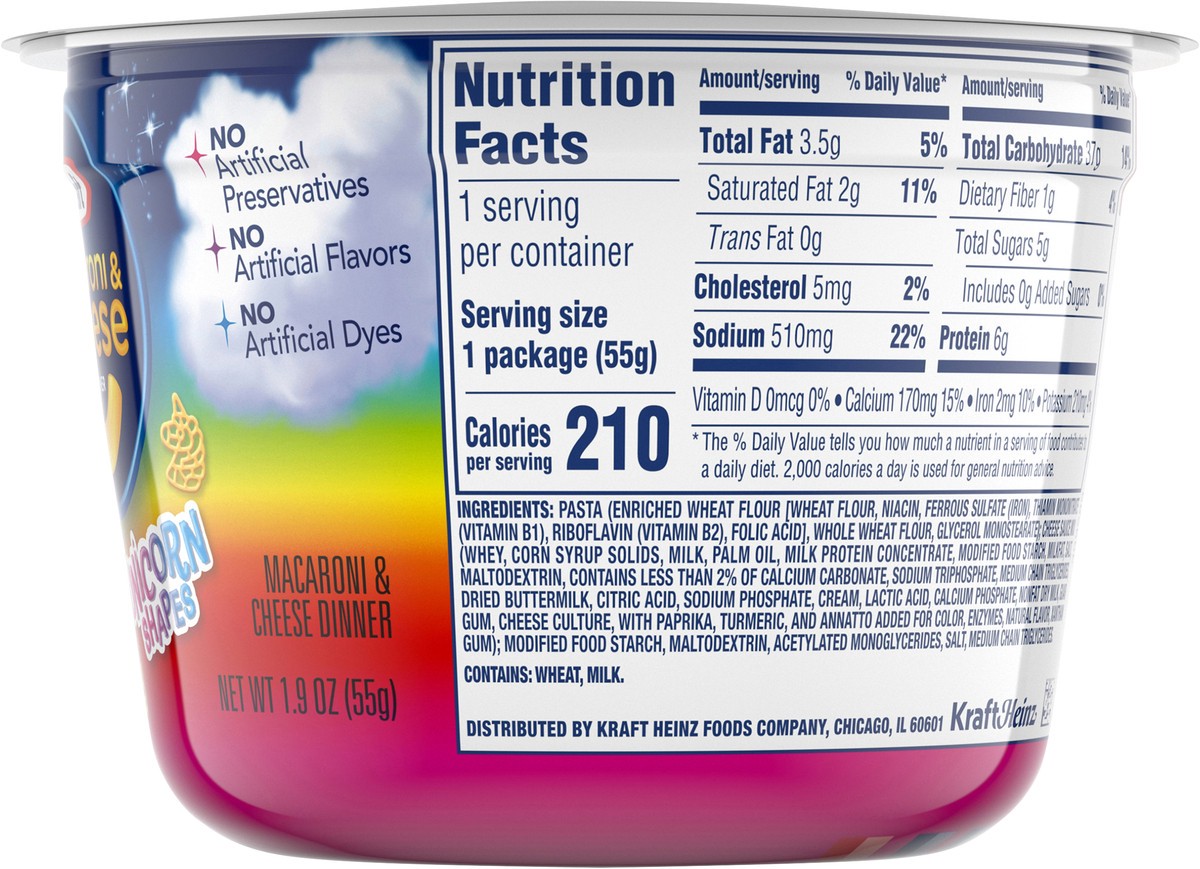 slide 7 of 9, Kraft Mac & Cheese Macaroni and Cheese Dinner Easy Microwavable Dinner with Unicorn Pasta Shapes, 1.9 oz Cup, 1.9 oz