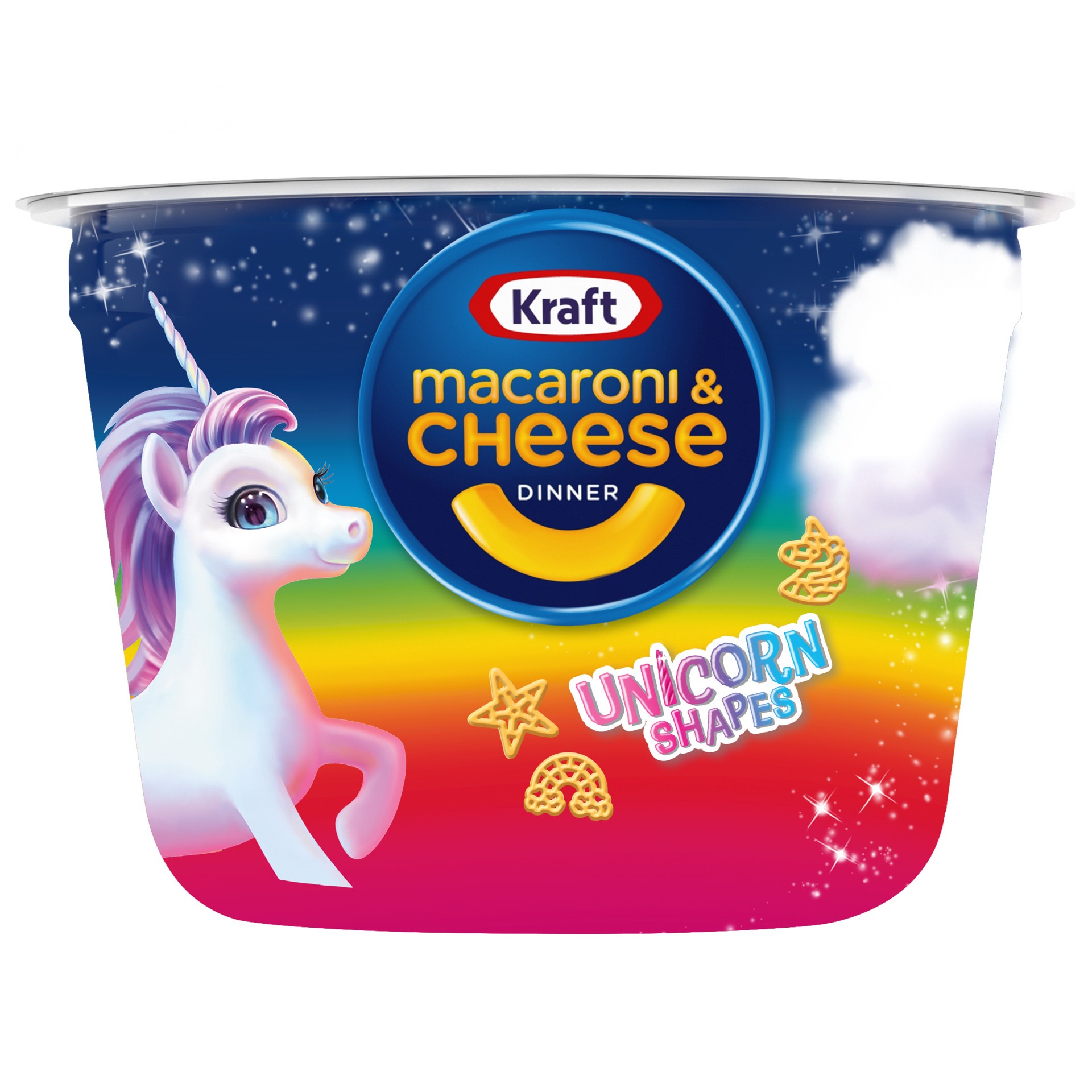 slide 1 of 9, Kraft Mac & Cheese Macaroni and Cheese Dinner Easy Microwavable Dinner with Unicorn Pasta Shapes, 1.9 oz Cup, 1.9 oz