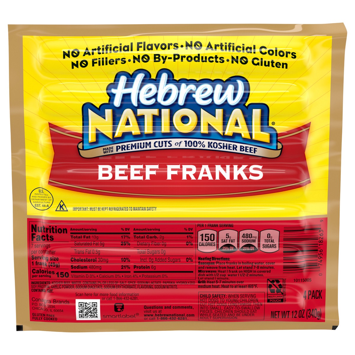 slide 1 of 5, Hebrew National Beef Franks, 12 OZ (Pack of 4), 4 ct