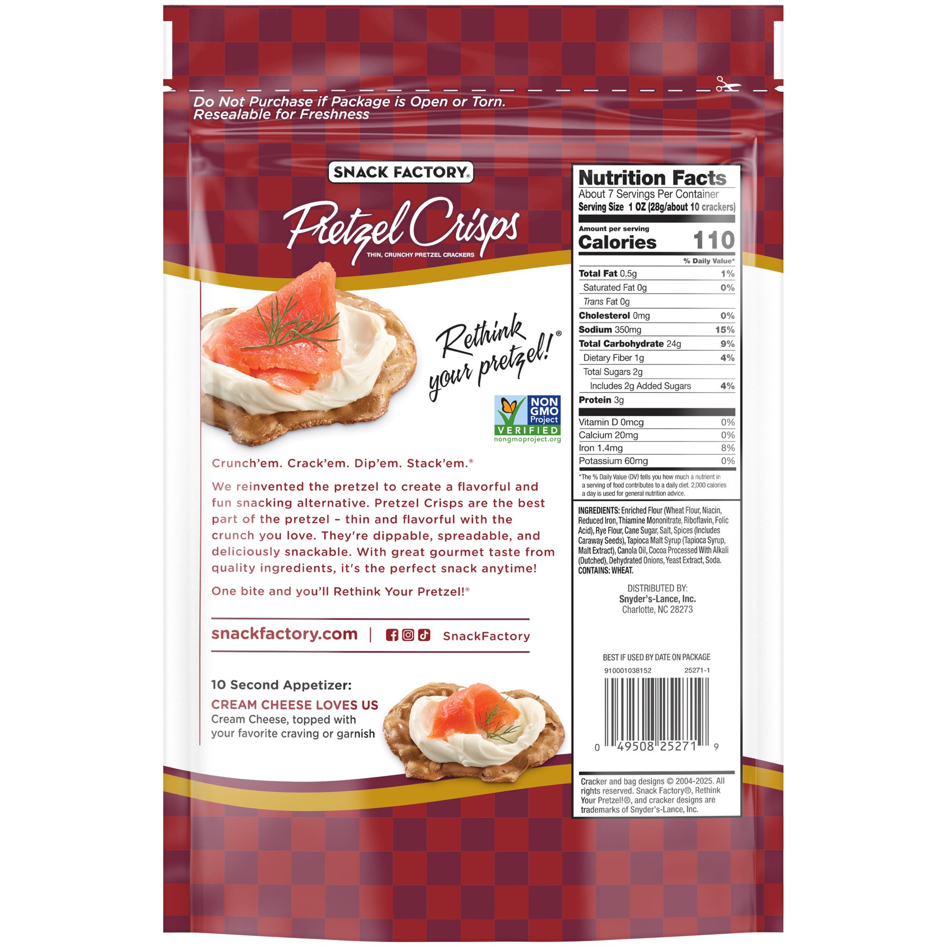 slide 2 of 6, Snack Factory Rye Pretzel Crackers, 7.200 oz