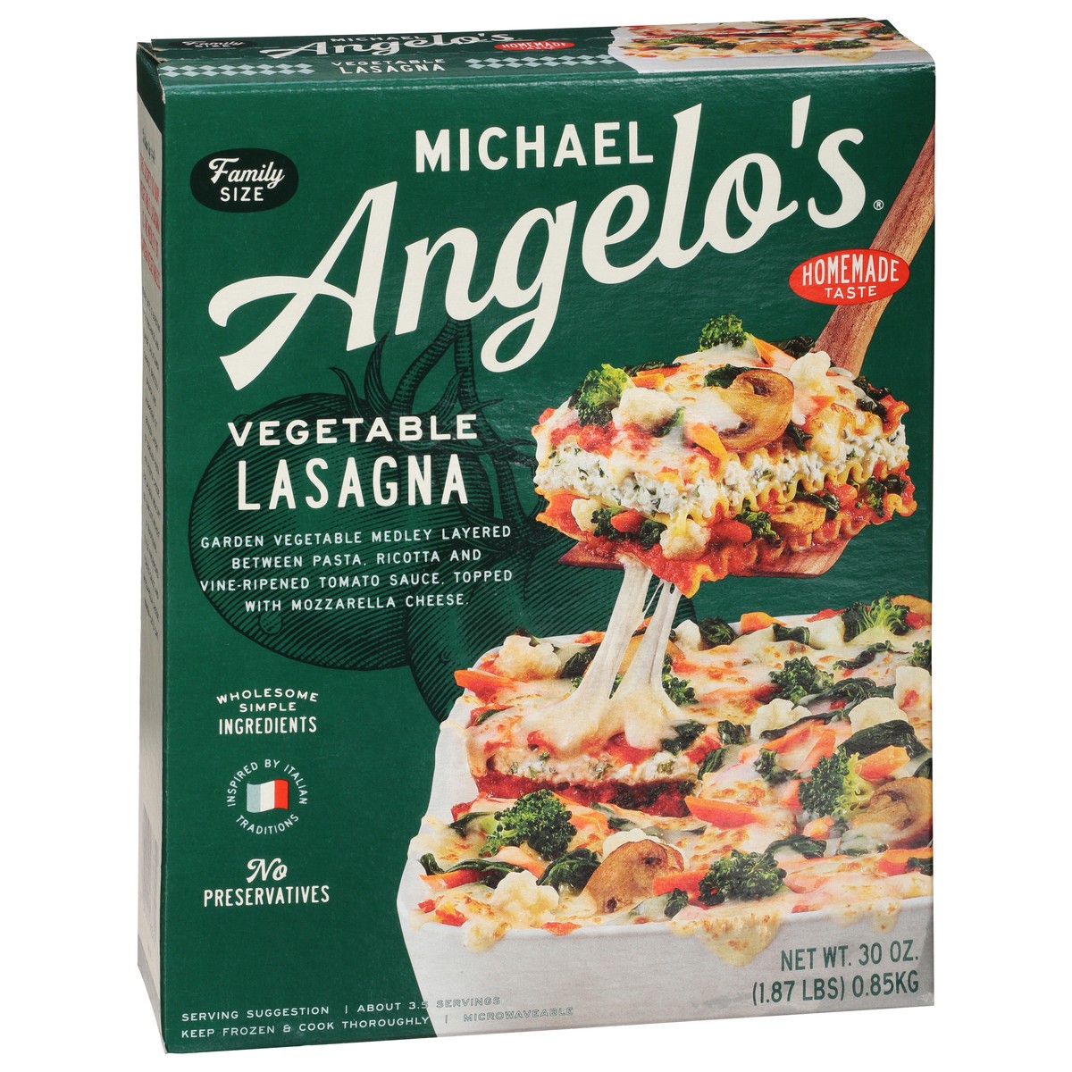 slide 4 of 9, Michael Angelo's Vegetable Lasagna Family Size 30 oz, 30 oz