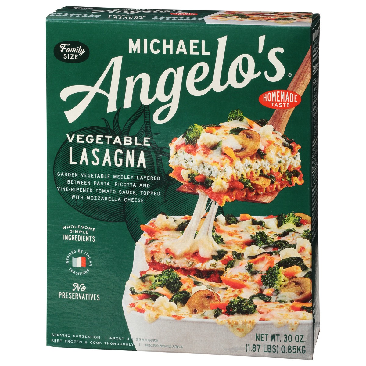 slide 7 of 9, Michael Angelo's Vegetable Lasagna Family Size 30 oz, 30 oz