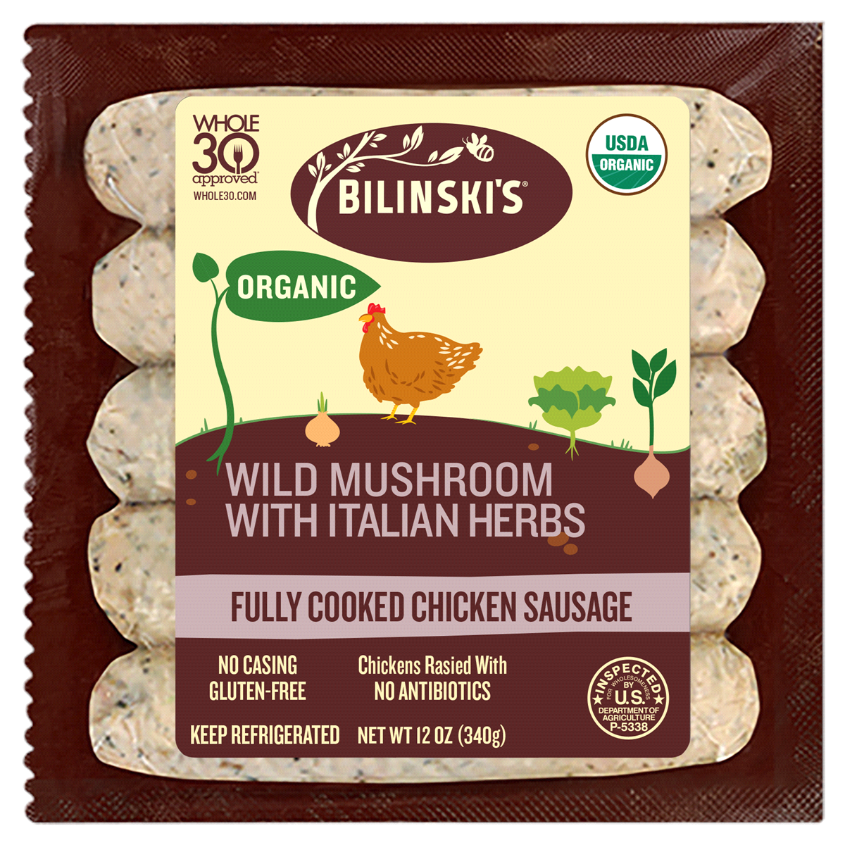 Bilinskis Organic Italian Herb Chicken Sausage With Porcini Mushrooms