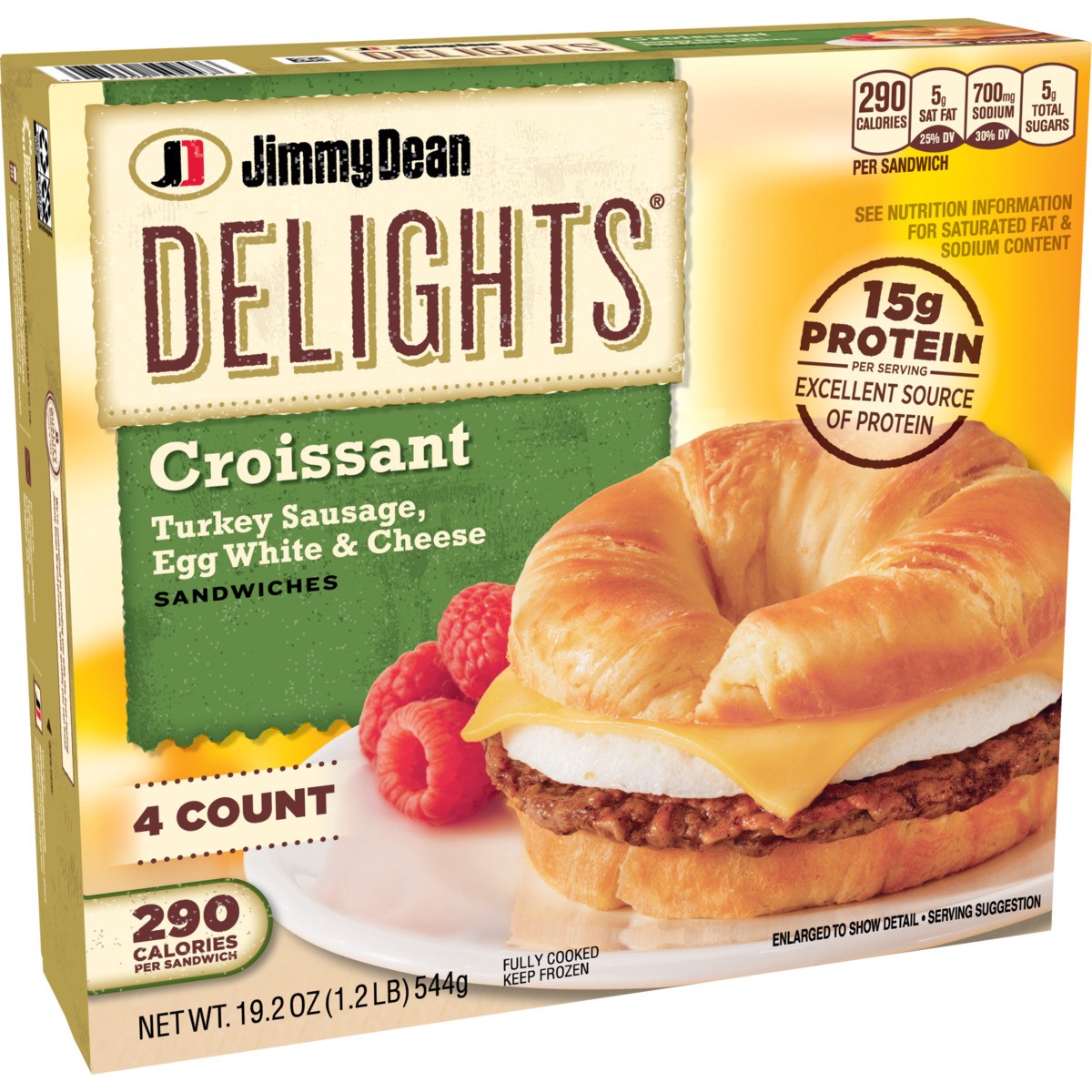 slide 5 of 9, Jimmy Dean Delights Croissant Breakfast Sandwiches with Turkey Sausage, Egg White, and Cheese, Frozen, 4 Count, 544.31 g