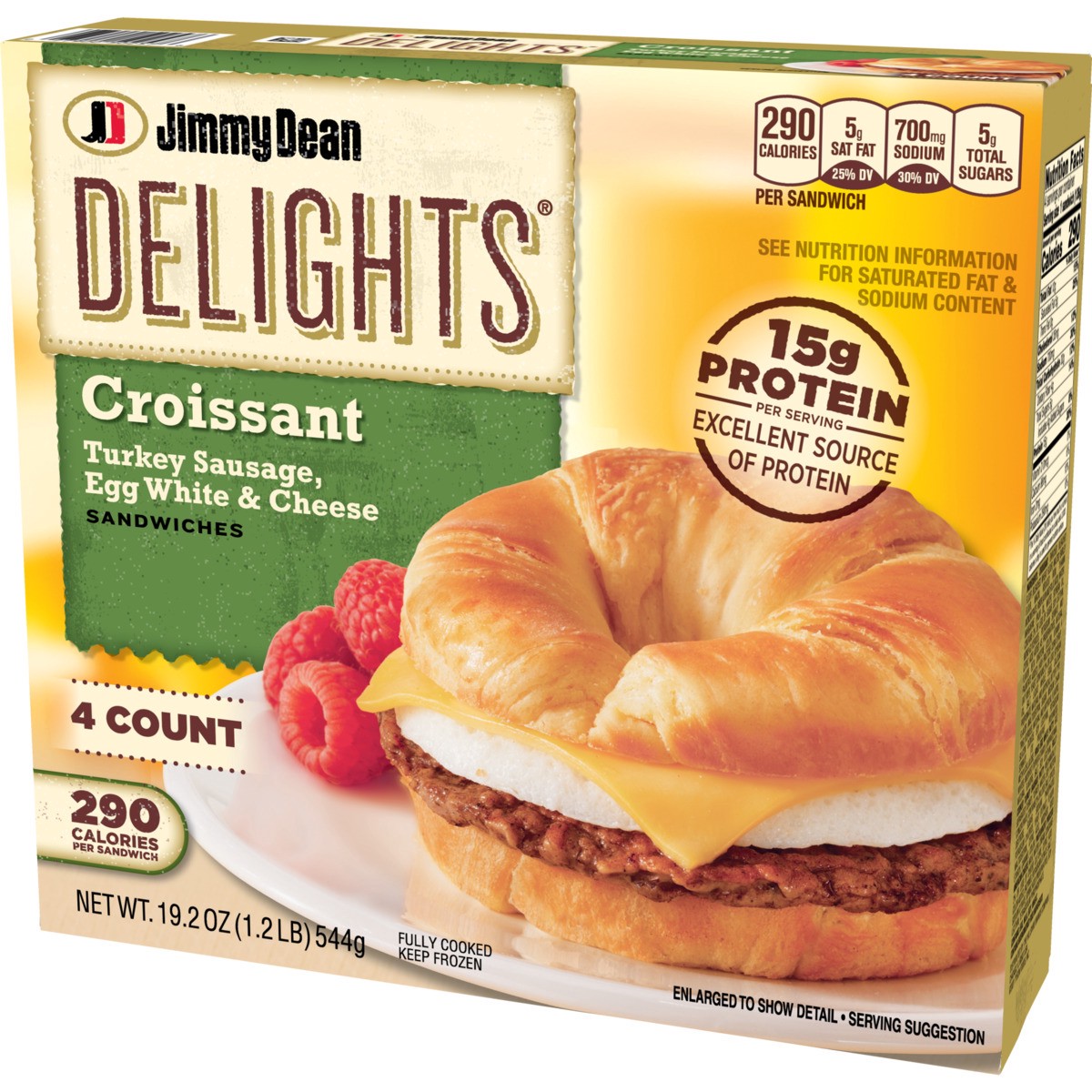 slide 6 of 9, Jimmy Dean Delights Croissant Breakfast Sandwiches with Turkey Sausage, Egg White, and Cheese, Frozen, 4 Count, 544.31 g