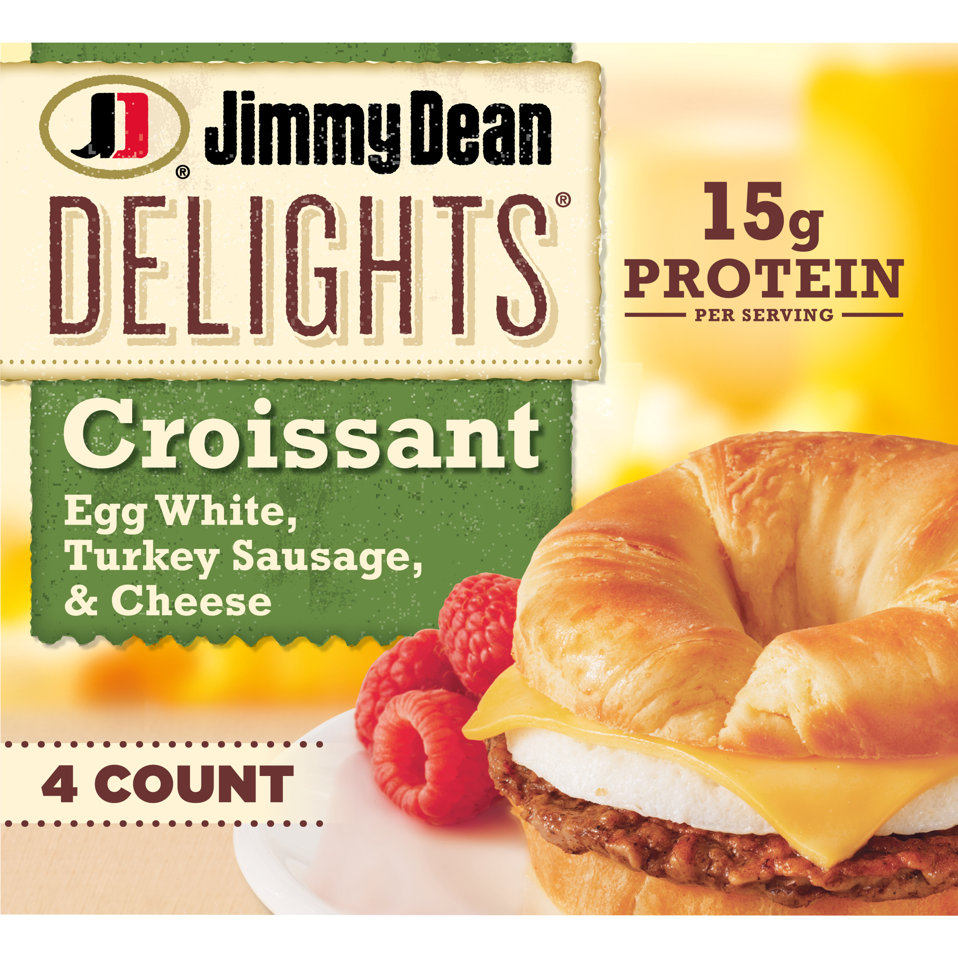 slide 1 of 9, Jimmy Dean Delights Croissant Breakfast Sandwiches with Turkey Sausage, Egg White, and Cheese, Frozen, 4 Count, 544.31 g