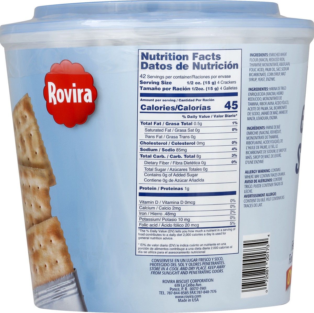 slide 8 of 8, Rovira Soda Cracker, Lite, Family Size, 23.6 oz