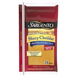 Sargento Natural Sharp Cheddar Sliced Cheese, 24 Slices, 16 oz