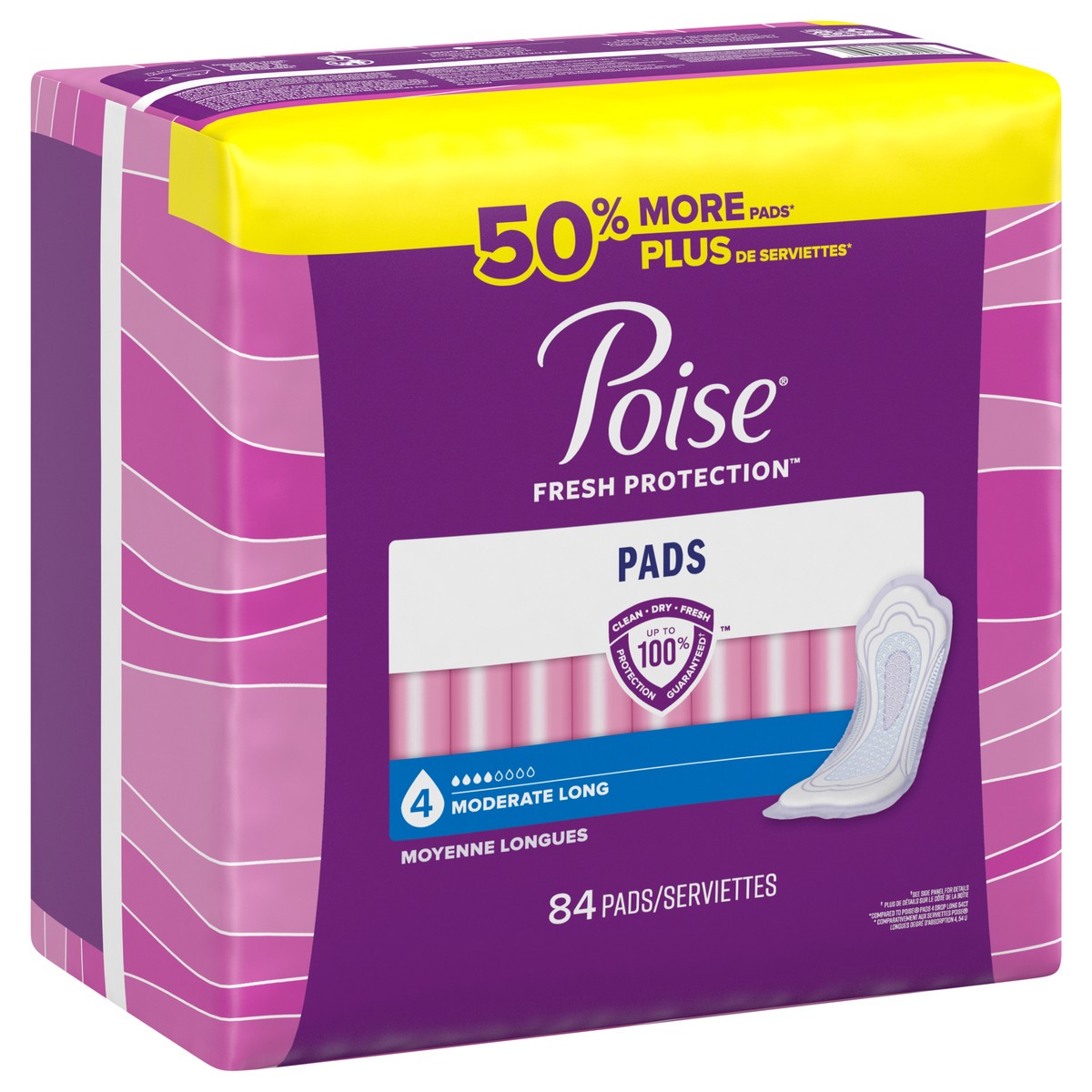 slide 8 of 9, Poise Incontinence Pads & Postpartum Incontinence Pads, 4 Drop Moderate Absorbency, Long Length, 84 Count, 84 ct