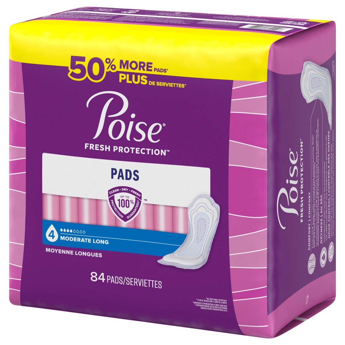 slide 4 of 9, Poise Incontinence Pads & Postpartum Incontinence Pads, 4 Drop Moderate Absorbency, Long Length, 84 Count, 84 ct