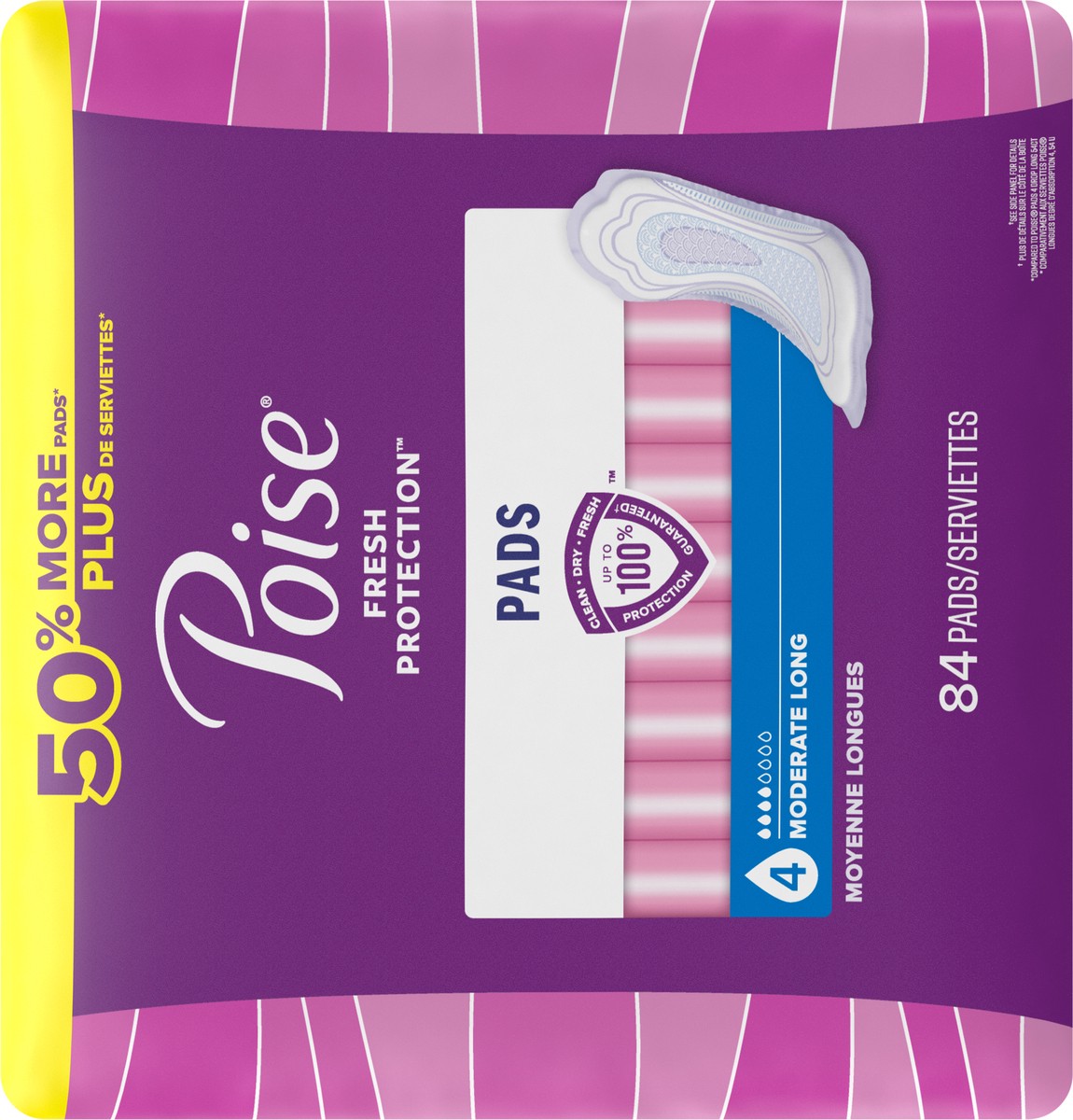 slide 5 of 9, Poise Incontinence Pads & Postpartum Incontinence Pads, 4 Drop Moderate Absorbency, Long Length, 84 Count, 84 ct